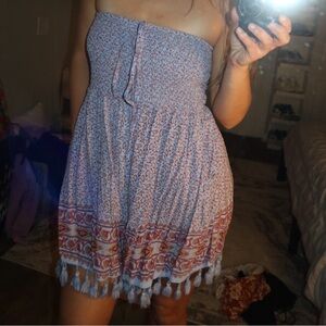 Strapless Blue and Red Patterned romper